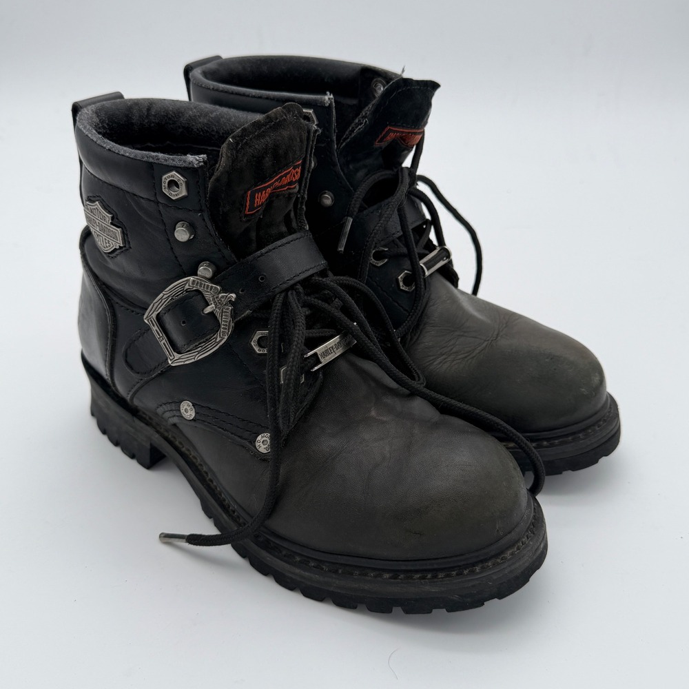 Harley-Davidson Mens Black Leather Lace Up Motorcycle Boots 81024 Size 7